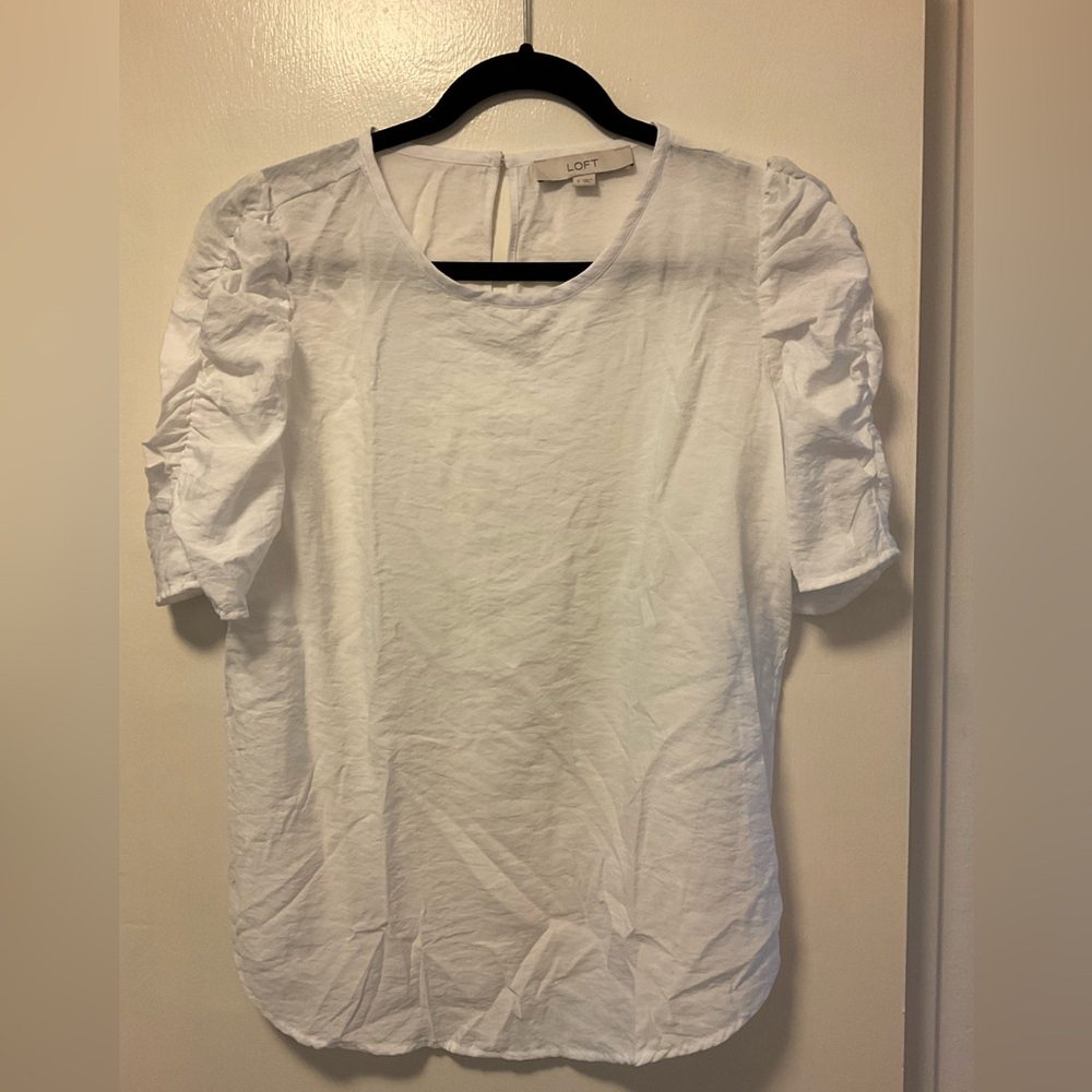 Loft rayon blouse ruching on sleeves size small